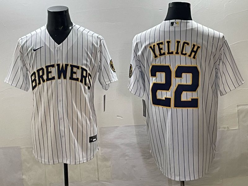 Men Nike Milwaukee Brewers #22 Yelich white MLB 2025 jersey 01->milwaukee brewers->MLB Jersey